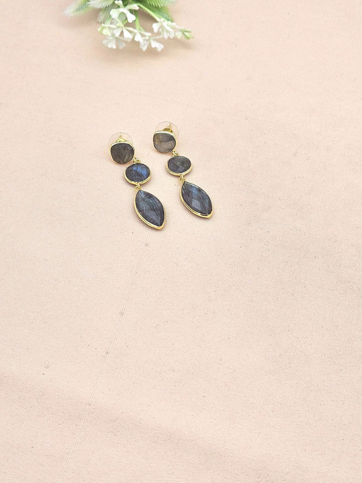 Fine Handcrafted Gold plated Labradorite stone light weight Leaf Designer Dangle Drop Earrings