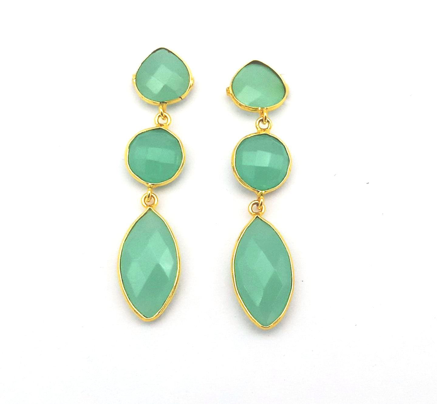 Fine Handcrafted Gold plated Aquamarine stone light weight Leaf Designer Dangle Drop Earrings