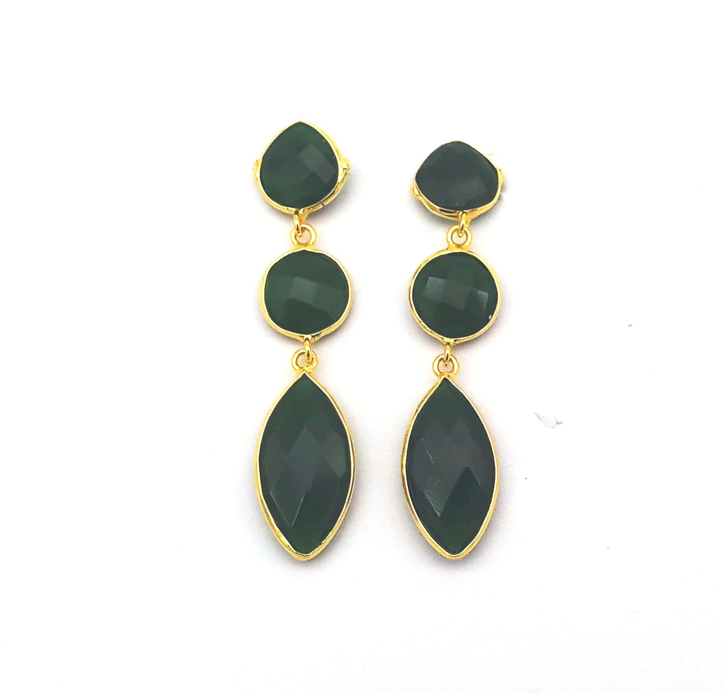 Fine Handcrafted Gold plated Green Glass stone light weight Leaf Designer Dangle Drop Earrings