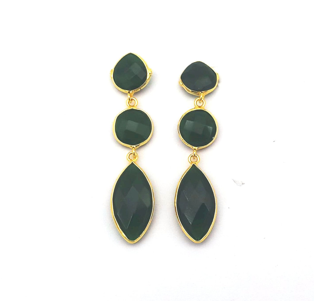 Fine Handcrafted Gold plated Green Glass stone light weight Leaf Designer Dangle Drop Earrings