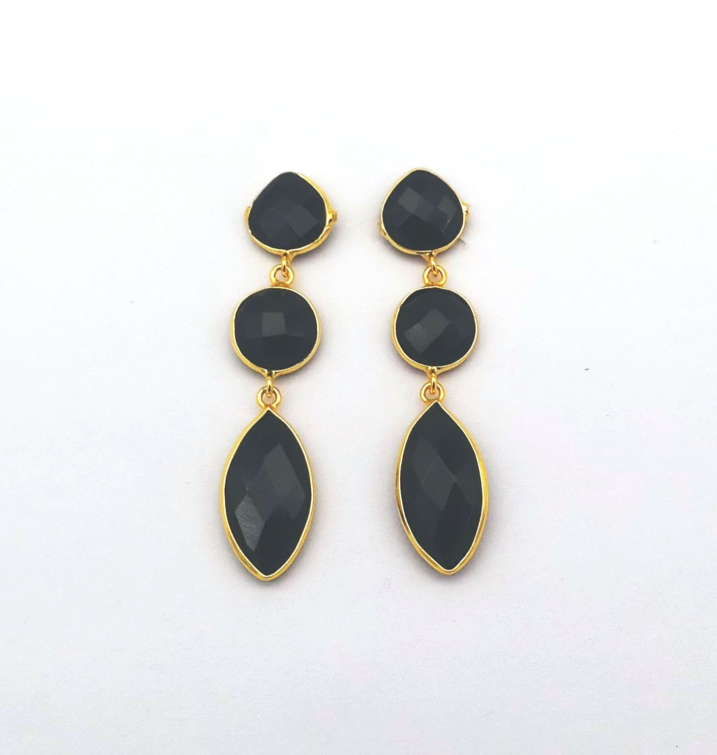 Fine Handcrafted Gold plated Black Glass stone light weight Leaf Designer Dangle Drop Earrings