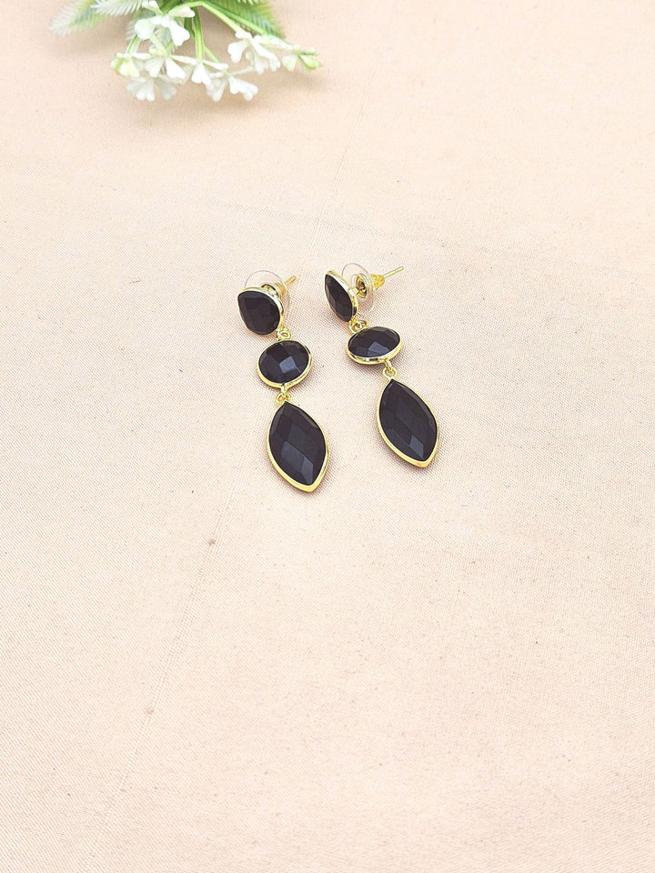 Fine Handcrafted Gold plated Black Glass stone light weight Leaf Designer Dangle Drop Earrings