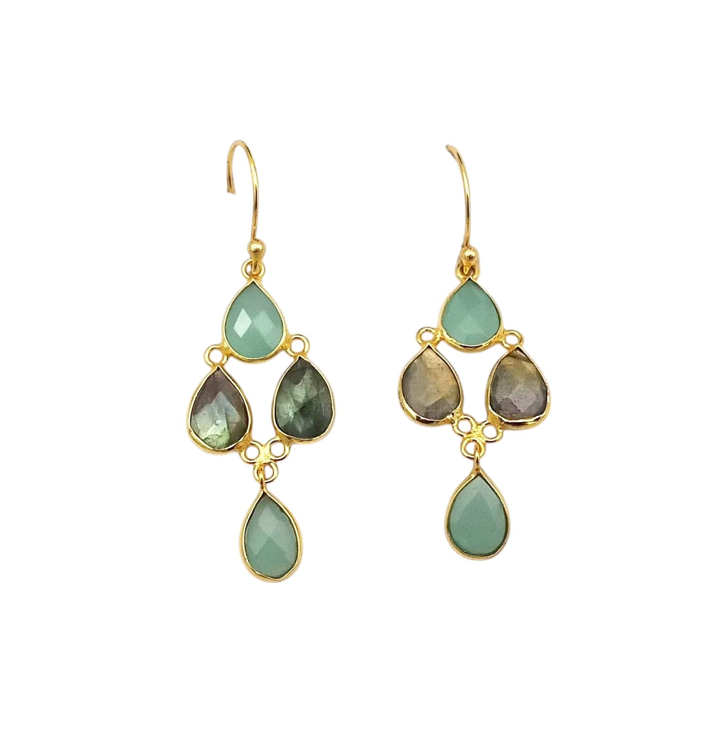 Fine Handcrafted Gold plated Aqua-Labradorite light weight Bezel Designer Dangle Drop Earrings