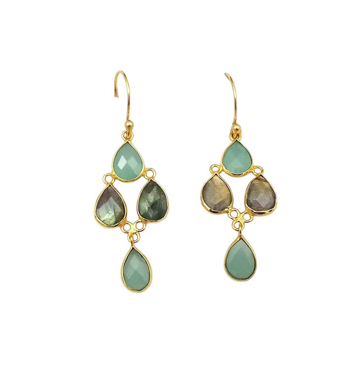 Fine Handcrafted Gold plated Aqua-Labradorite light weight Bezel Designer Dangle Drop Earrings