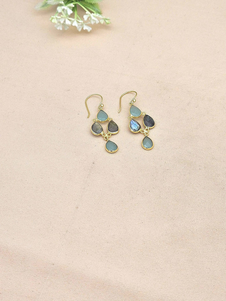 Fine Handcrafted Gold plated Aqua-Labradorite light weight Bezel Designer Dangle Drop Earrings