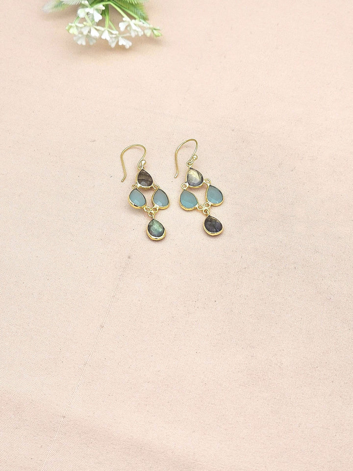 Fine Handcrafted Gold plated Labradorite-Aqua light weight Bezel Designer Dangle Drop Earrings