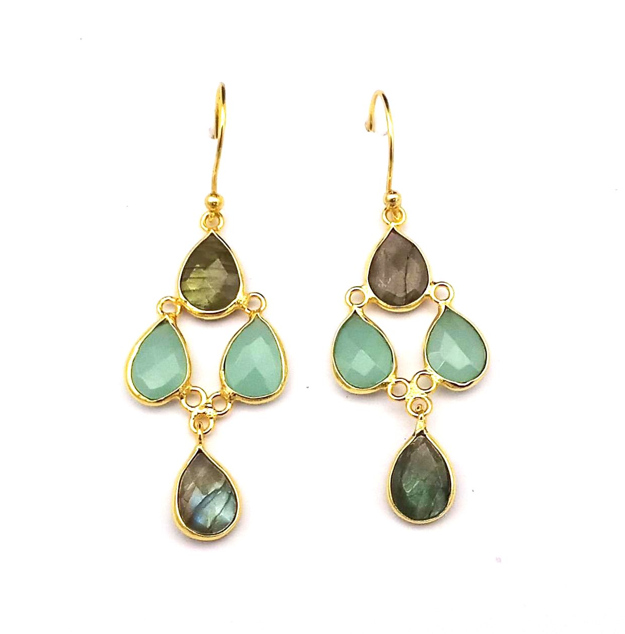 Fine Handcrafted Gold plated Labradorite-Aqua light weight Bezel Designer Dangle Drop Earrings