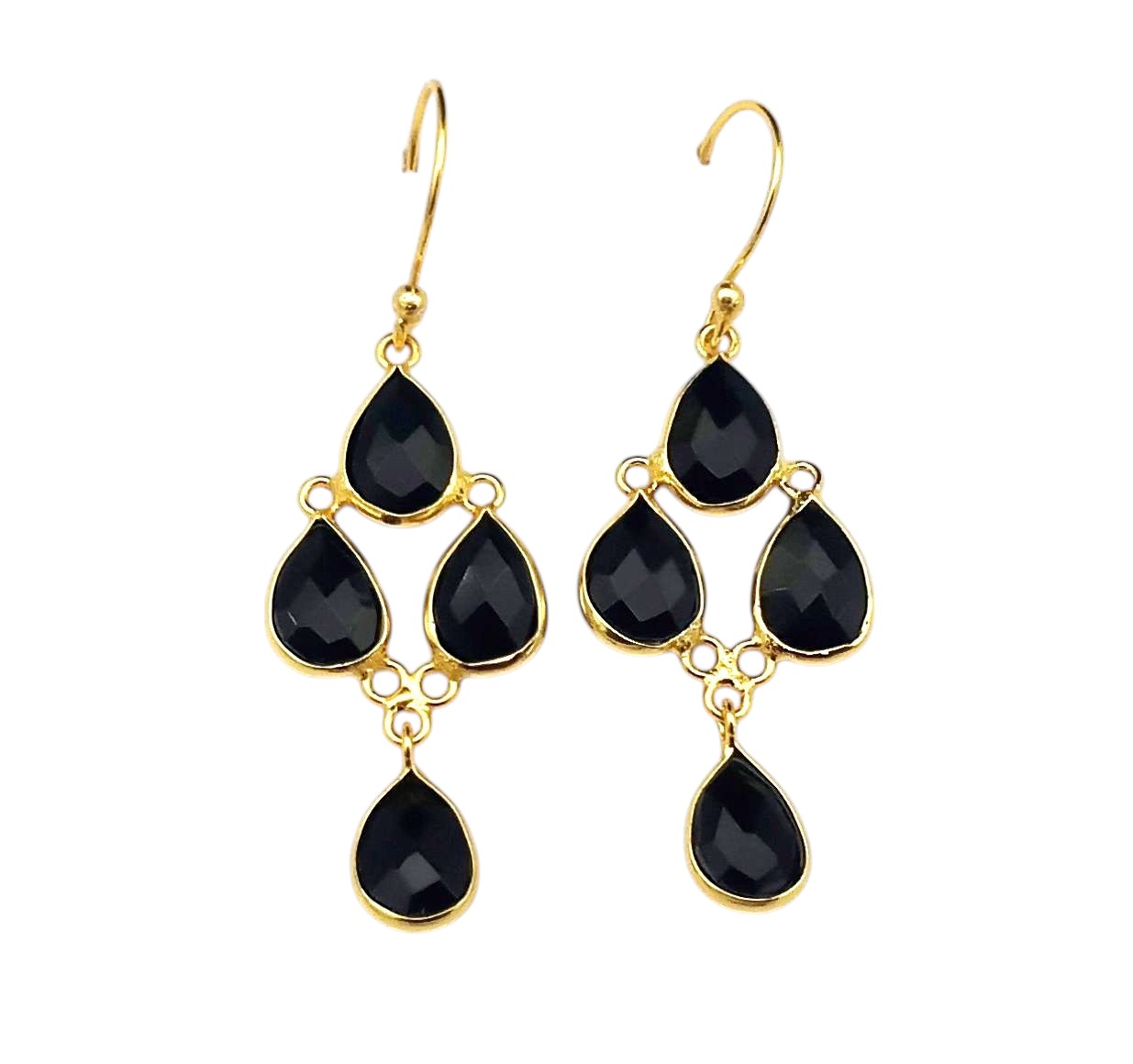 Fine Handcrafted Gold plated Black Onyx light weight Bezel Designer Dangle Drop Earrings