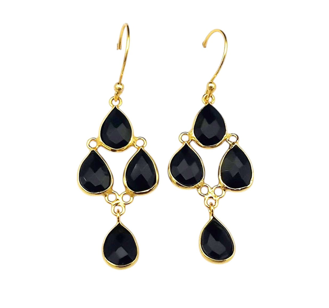 Fine Handcrafted Gold plated Black Onyx light weight Bezel Designer Dangle Drop Earrings