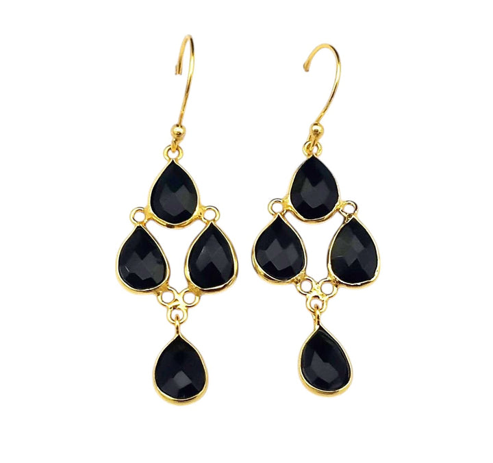 Fine Handcrafted Gold plated Black Onyx light weight Bezel Designer Dangle Drop Earrings