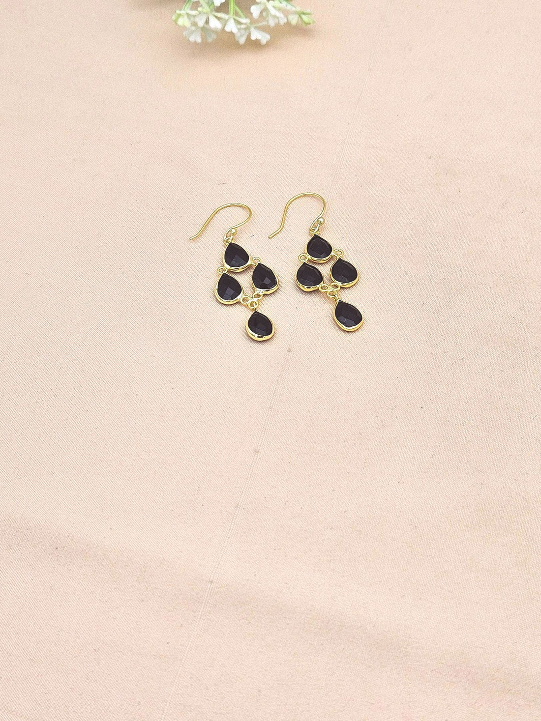 Fine Handcrafted Gold plated Black Onyx light weight Bezel Designer Dangle Drop Earrings