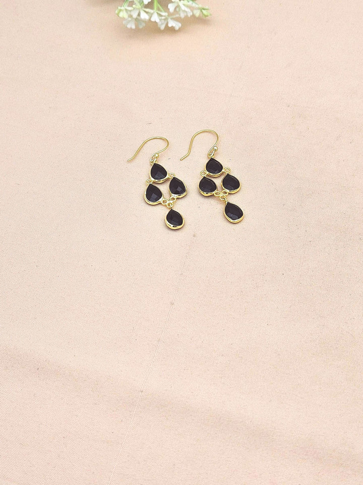 Fine Handcrafted Gold plated Black Onyx light weight Bezel Designer Dangle Drop Earrings