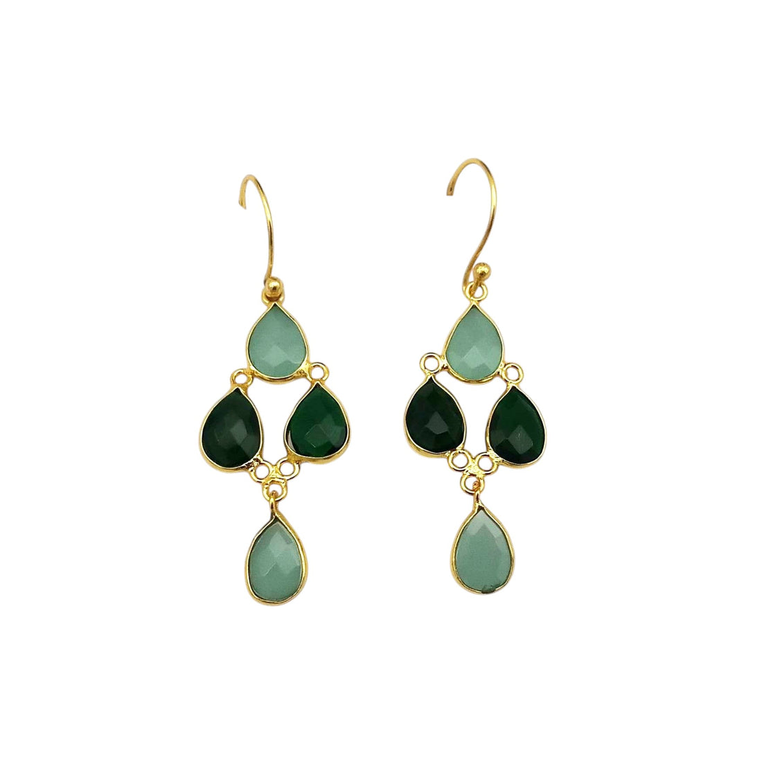Fine Handcrafted Gold plated Aqua-Green Onyx light weight Bezel Designer Dangle Drop Earrings