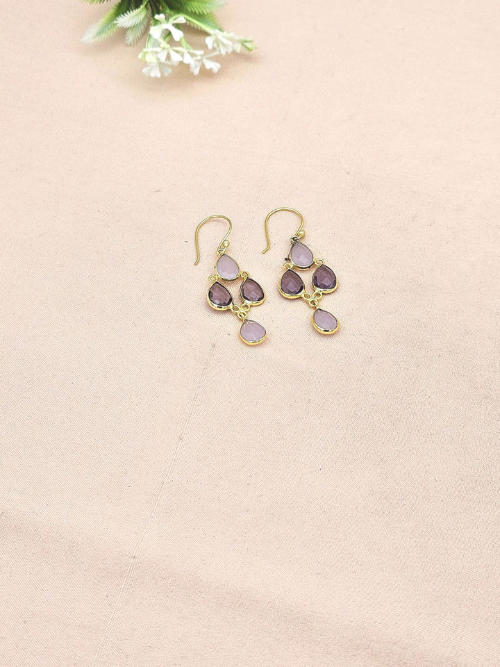 Fine Handcrafted Gold plated Rose Qtz-Amethyst light weight Bezel Designer Dangle Drop Earrings