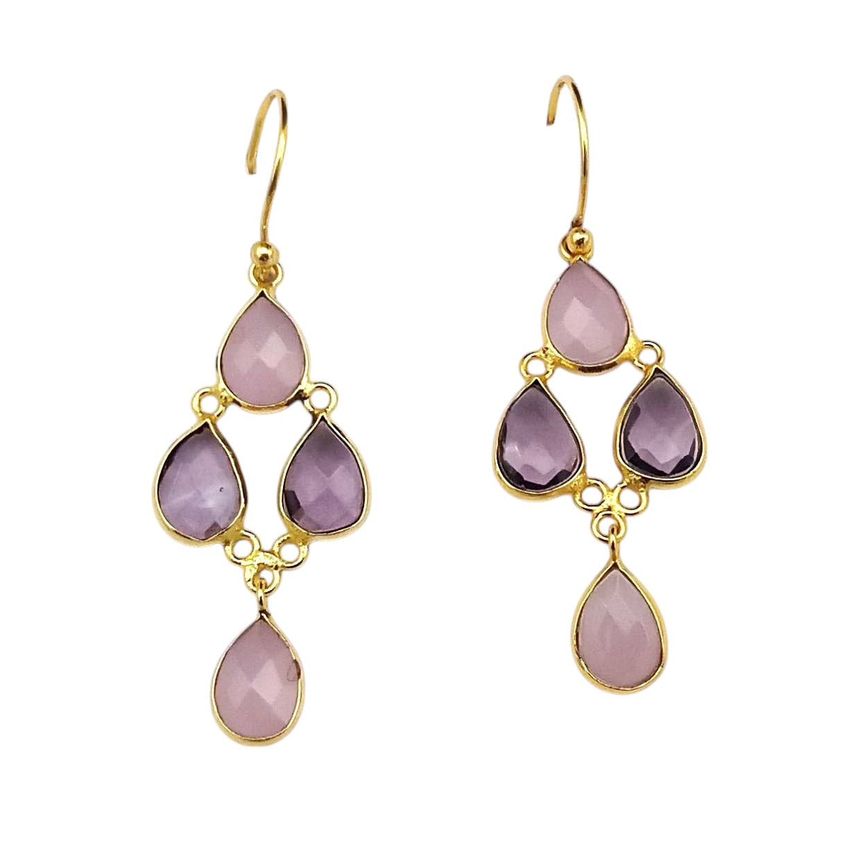 Fine Handcrafted Gold plated Rose Qtz-Amethyst light weight Bezel Designer Dangle Drop Earrings