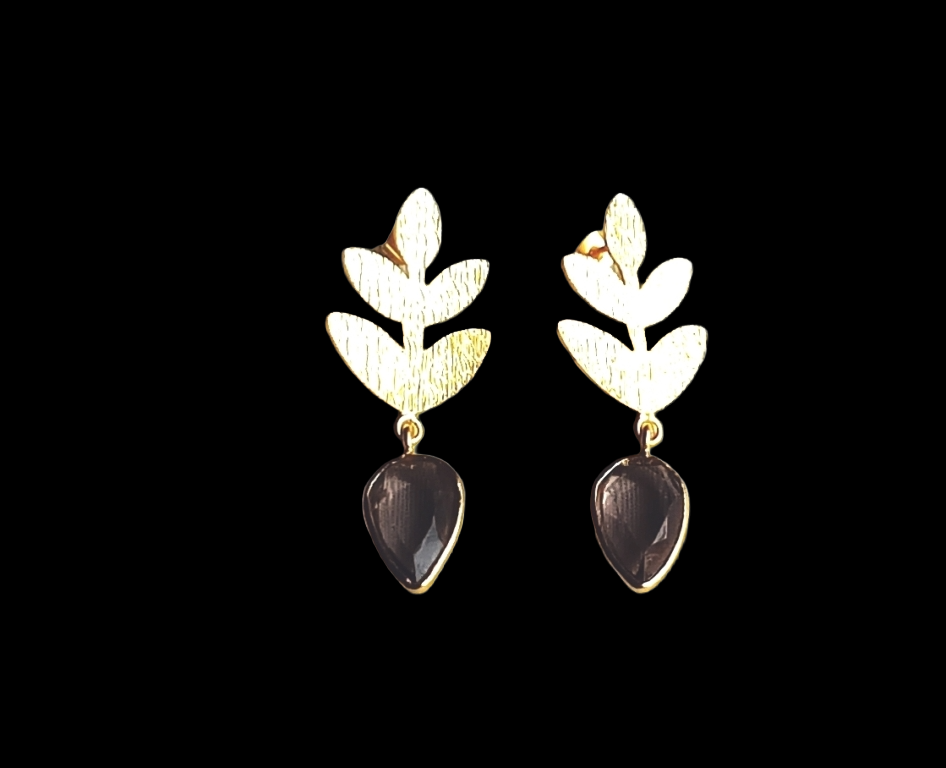Fine Handcrafted Matte Gold Finish Briolette Cut Smoky Qtz light weight Bezel Designer Dangle Drop Earrings