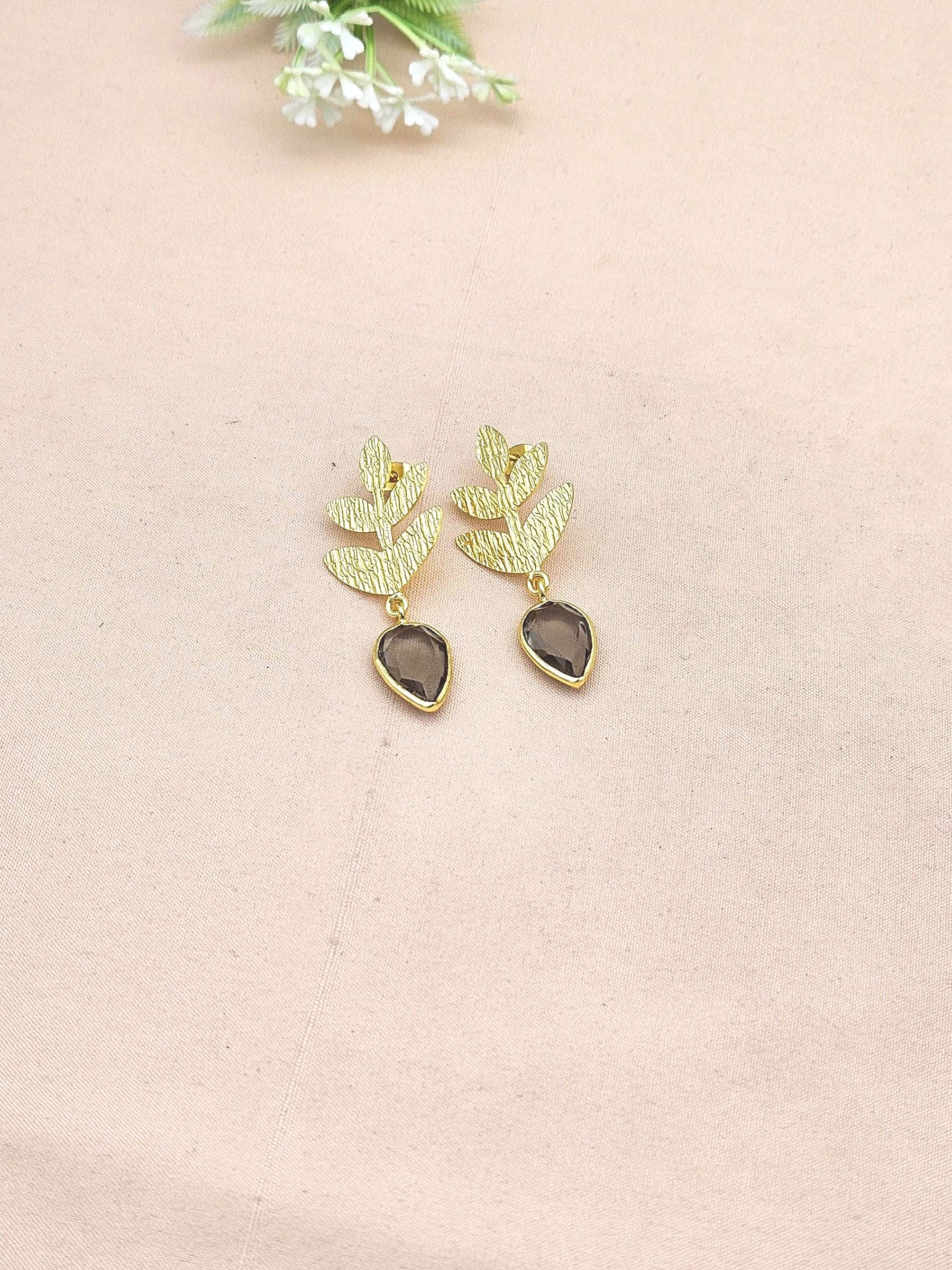 Fine Handcrafted Matte Gold Finish Briolette Cut Smoky Qtz light weight Bezel Designer Dangle Drop Earrings