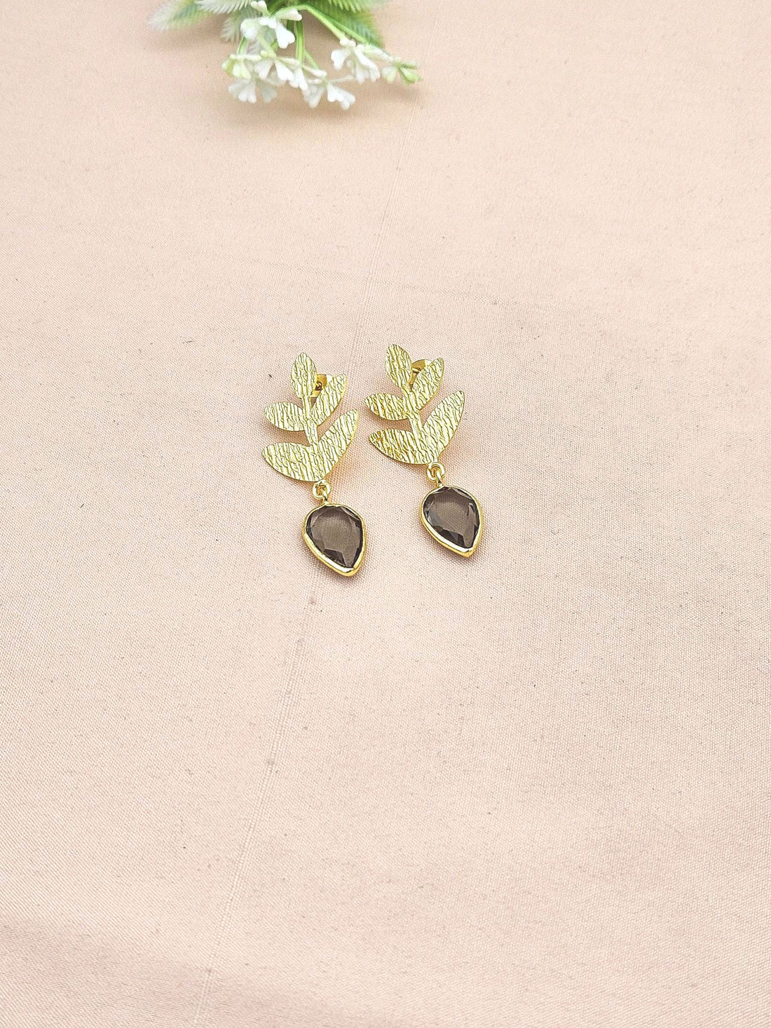 Fine Handcrafted Matte Gold Finish Briolette Cut Smoky Qtz light weight Bezel Designer Dangle Drop Earrings
