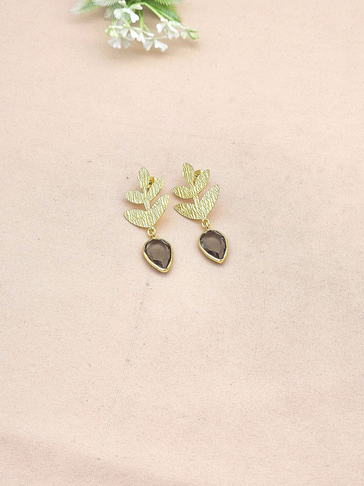 Fine Handcrafted Matte Gold Finish Briolette Cut Smoky Qtz light weight Bezel Designer Dangle Drop Earrings