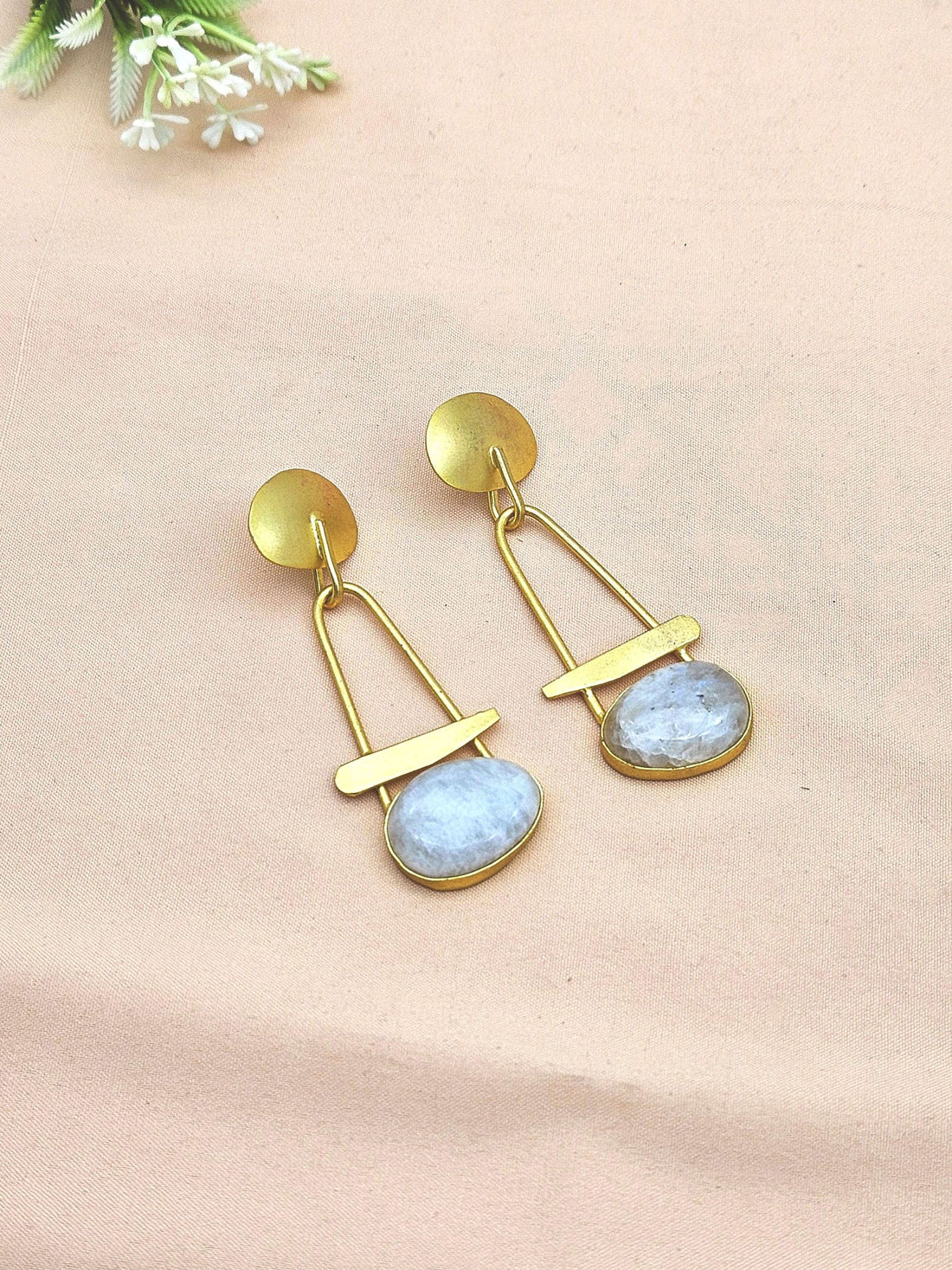 Awesome Golden White Rainbow Beautiful Designer Stone Dangle Drop Earrings