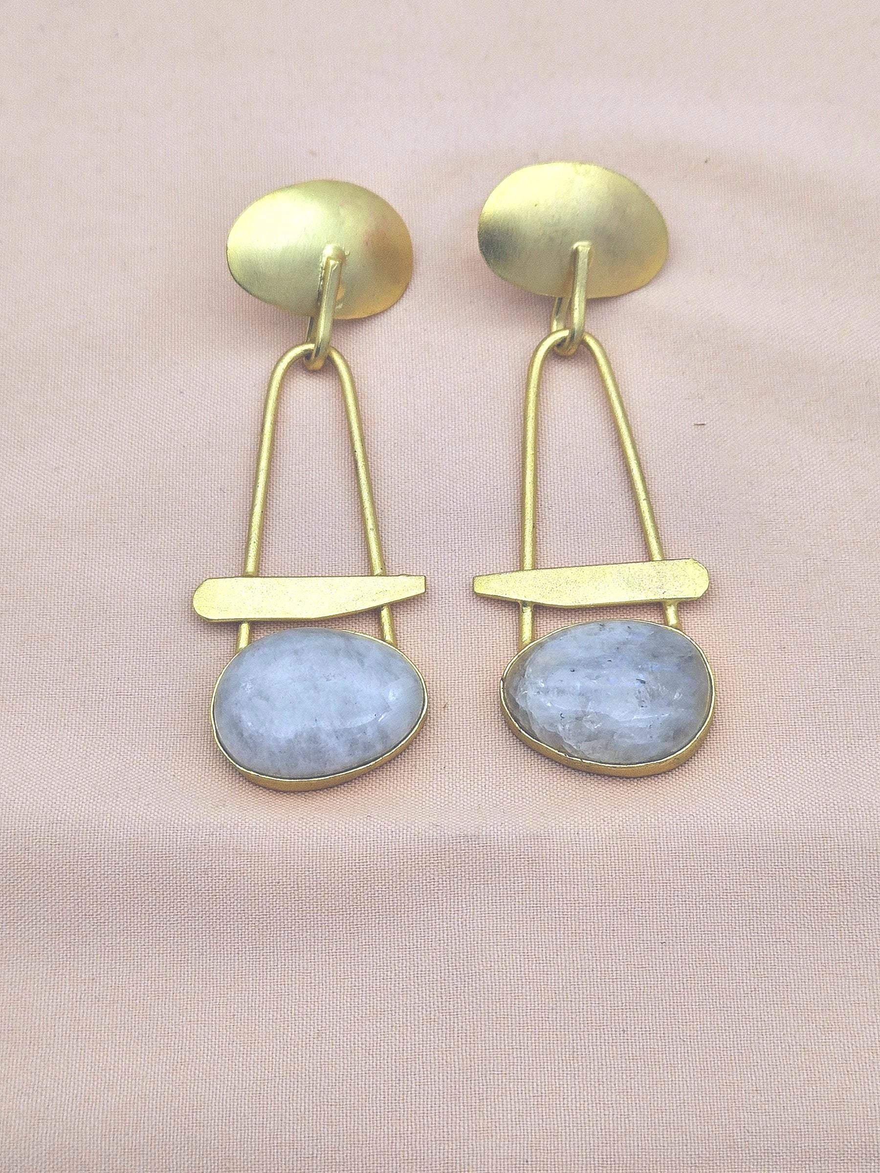 Awesome Golden White Rainbow Beautiful Designer Stone Dangle Drop Earrings