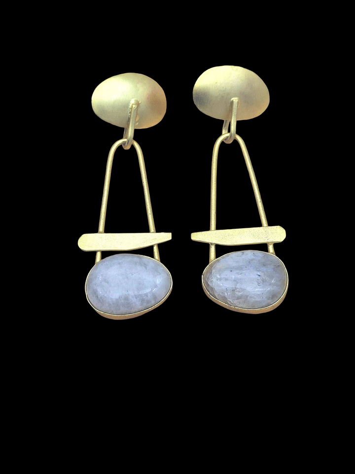 Awesome Golden White Rainbow Beautiful Designer Stone Dangle Drop Earrings