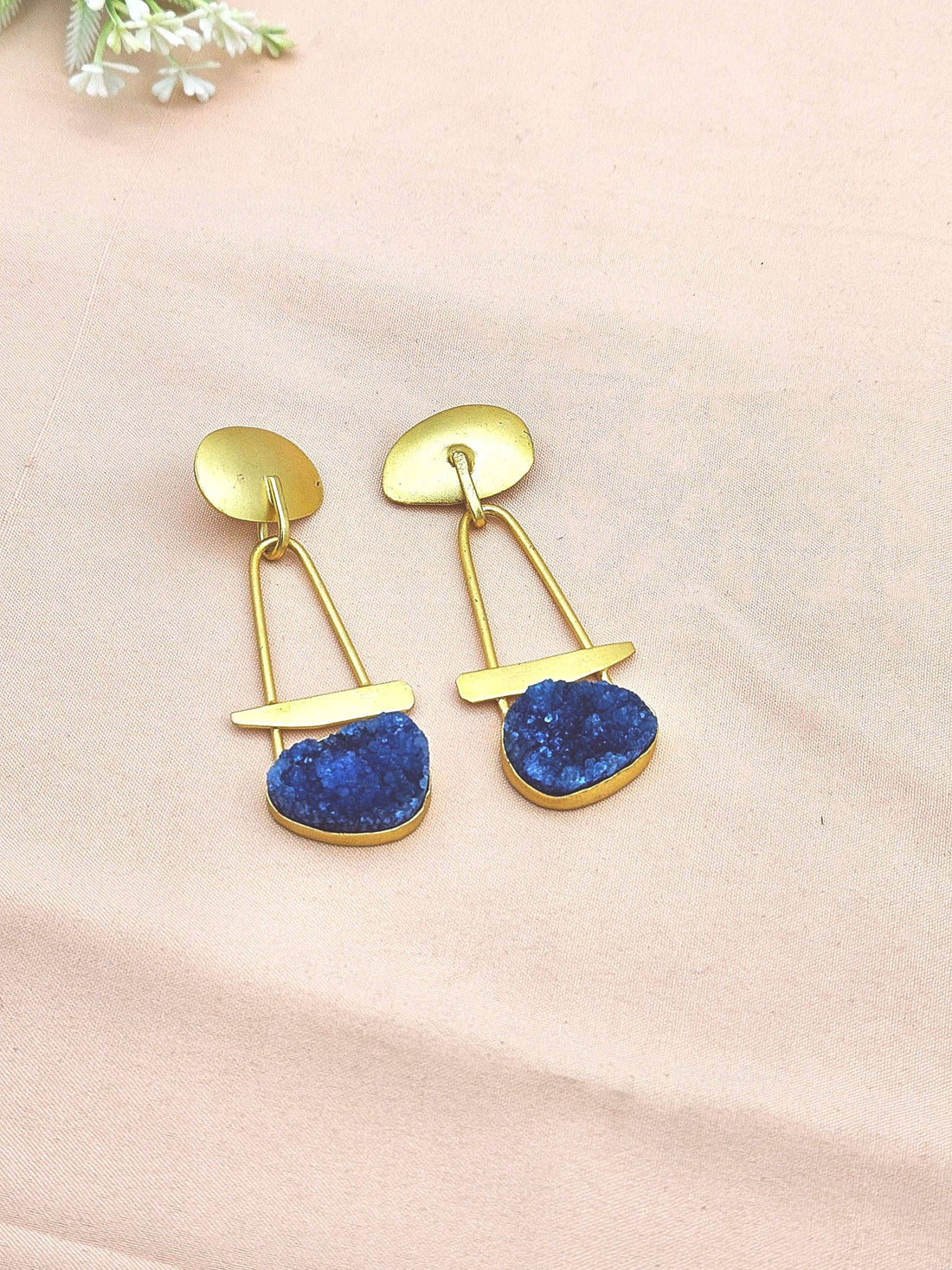 Awesome Golden Blue Duzy Beautiful Designer Stone Dangle Drop Earrings