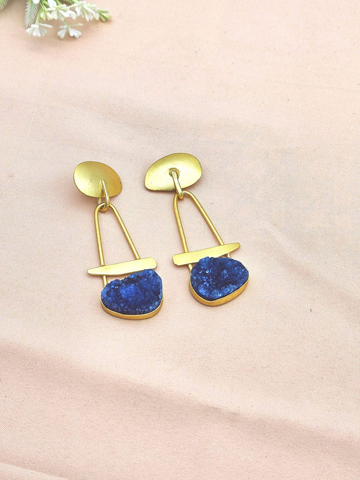 Awesome Golden Blue Duzy Beautiful Designer Stone Dangle Drop Earrings