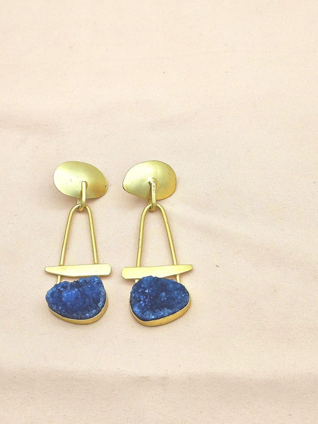 Awesome Golden Blue Duzy Beautiful Designer Stone Dangle Drop Earrings