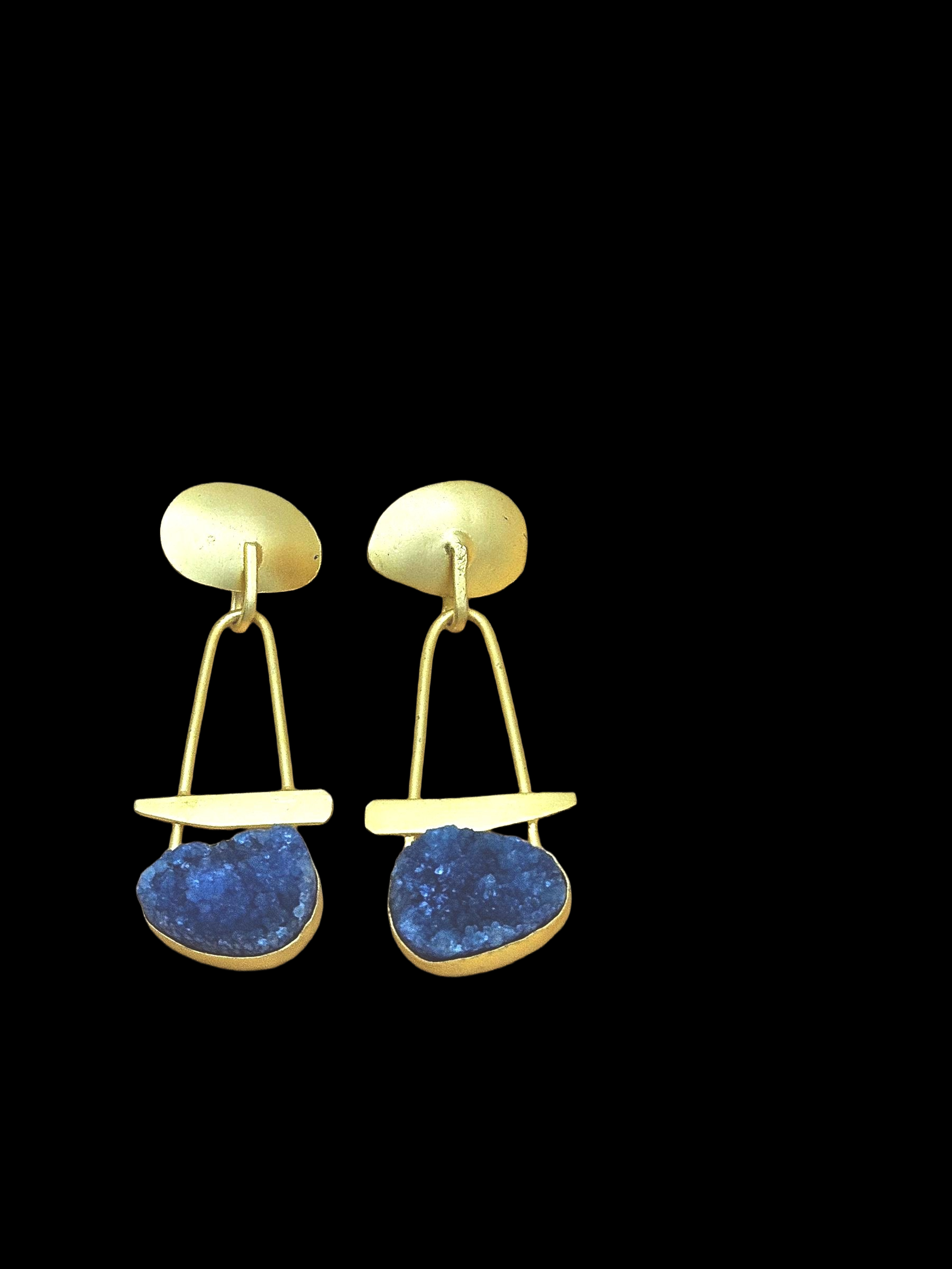 Awesome Golden Blue Duzy Beautiful Designer Stone Dangle Drop Earrings