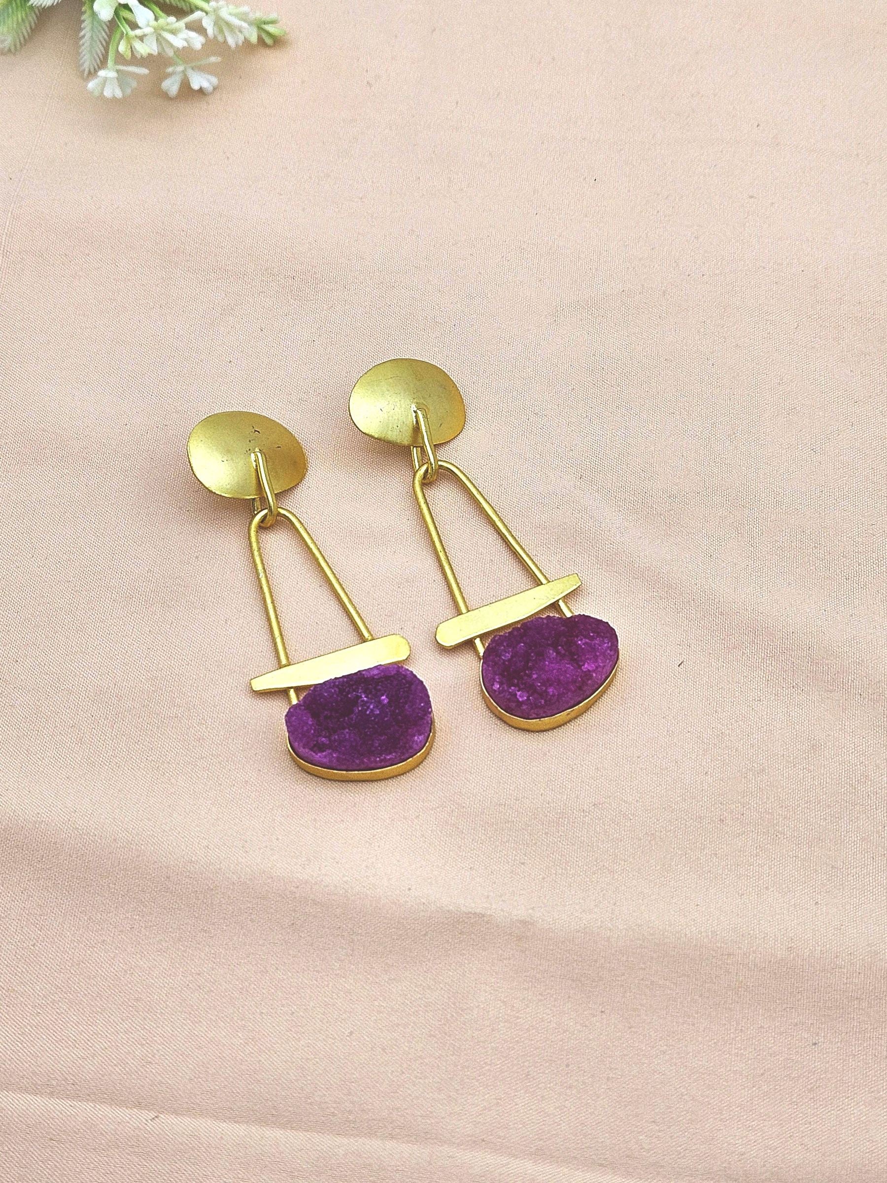 Awesome Golden Red Duzy Beautiful Designer Stone Dangle Drop Earrings