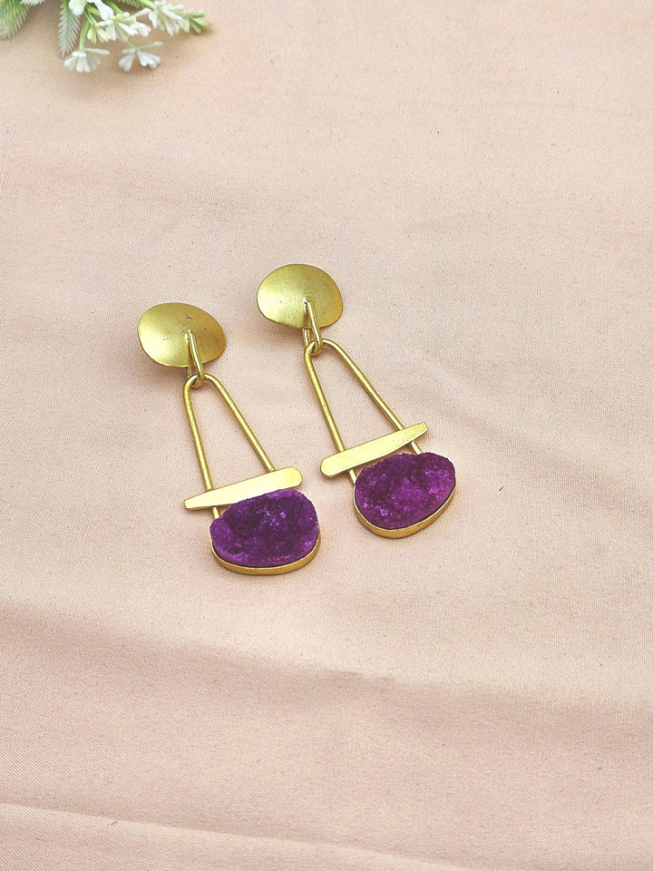 Awesome Golden Red Duzy Beautiful Designer Stone Dangle Drop Earrings
