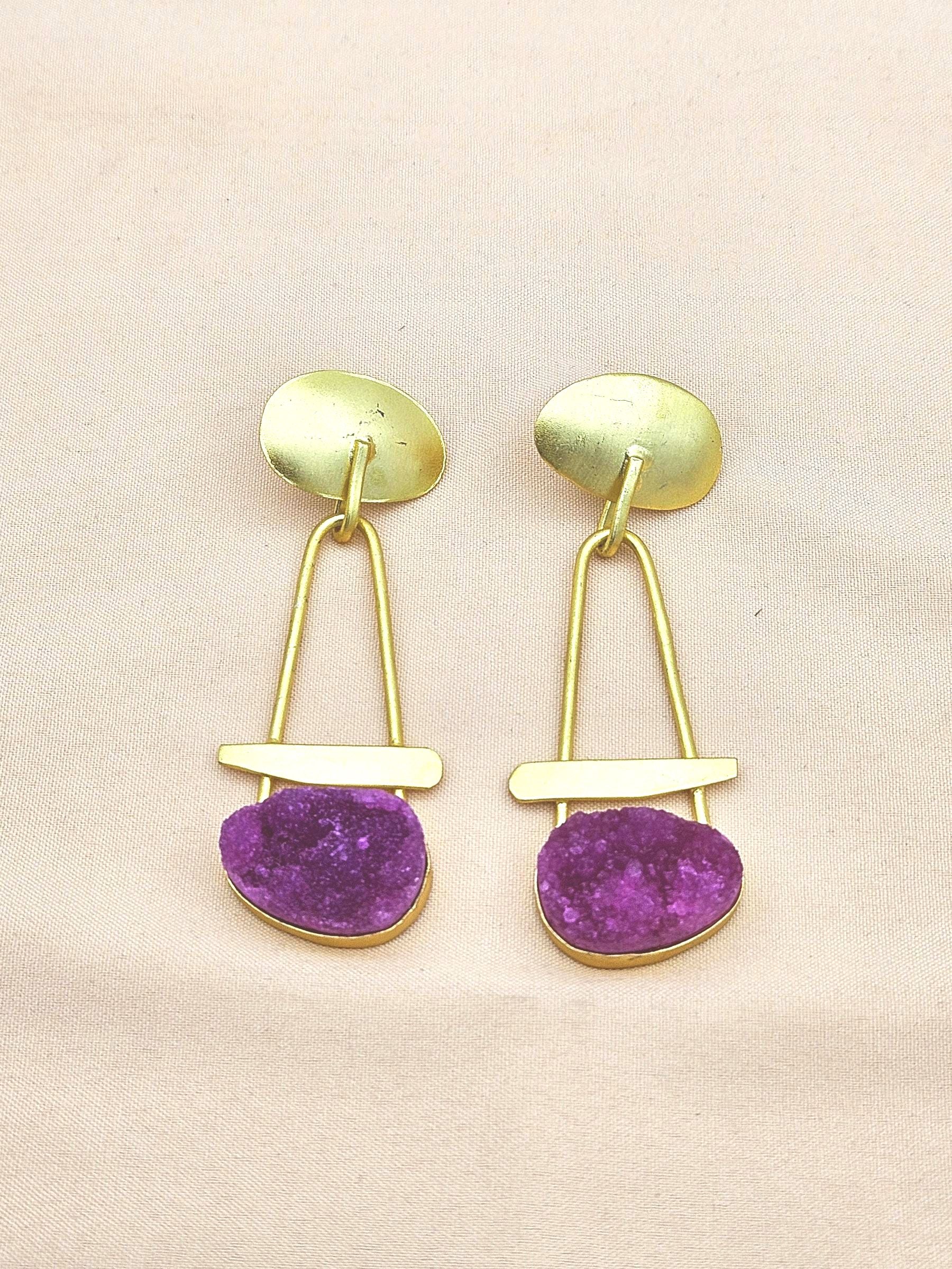 Awesome Golden Red Duzy Beautiful Designer Stone Dangle Drop Earrings