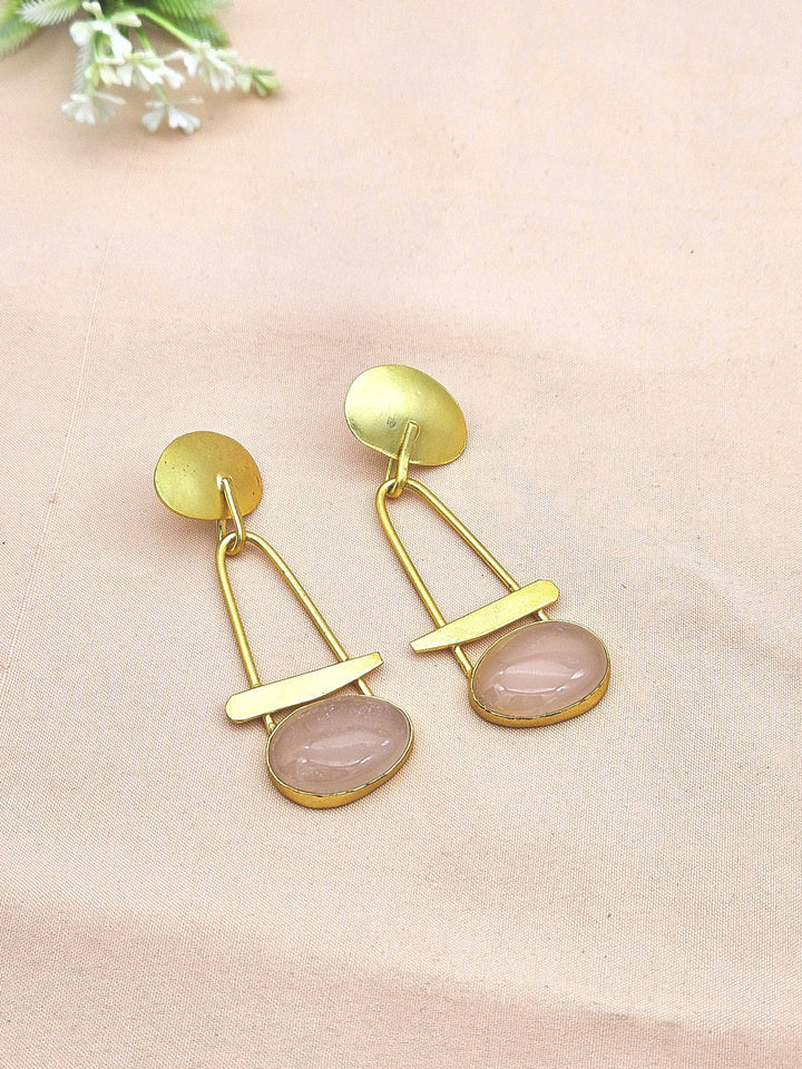 Awesome Golden Rose Quartz Beautiful Designer Stone Dangle Drop Earrings