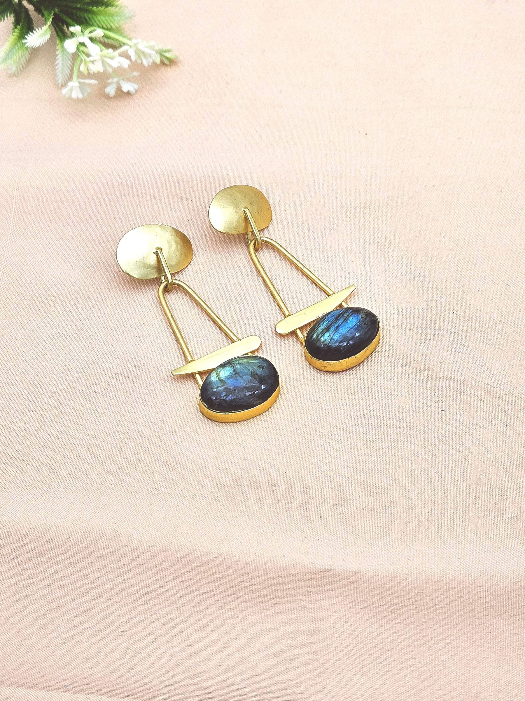 Awesome Golden Labradorite Beautiful Designer Stone Dangle Drop Earrings