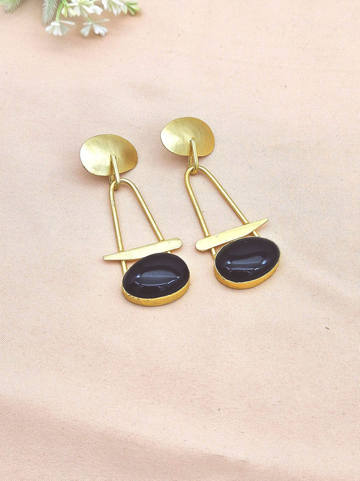 Awesome Golden Black Onyx Beautiful Designer Stone Dangle Drop Earrings