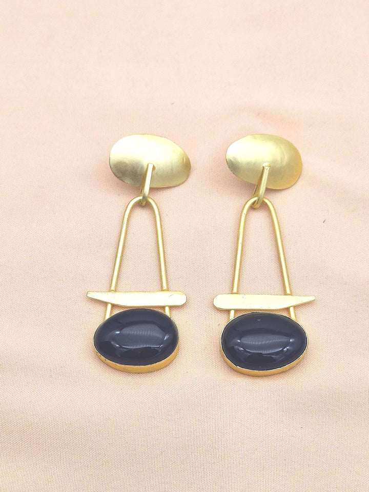 Awesome Golden Black Onyx Beautiful Designer Stone Dangle Drop Earrings