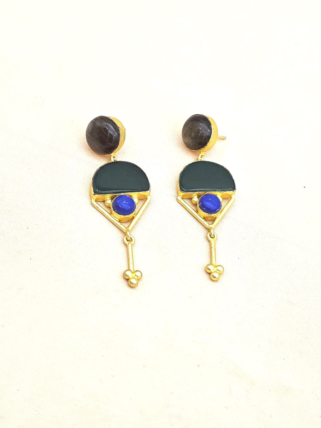 Charming Gold plated Labradorite-Green Onyx-Lapis Stone Cute Designer Dangle Drop Earrings