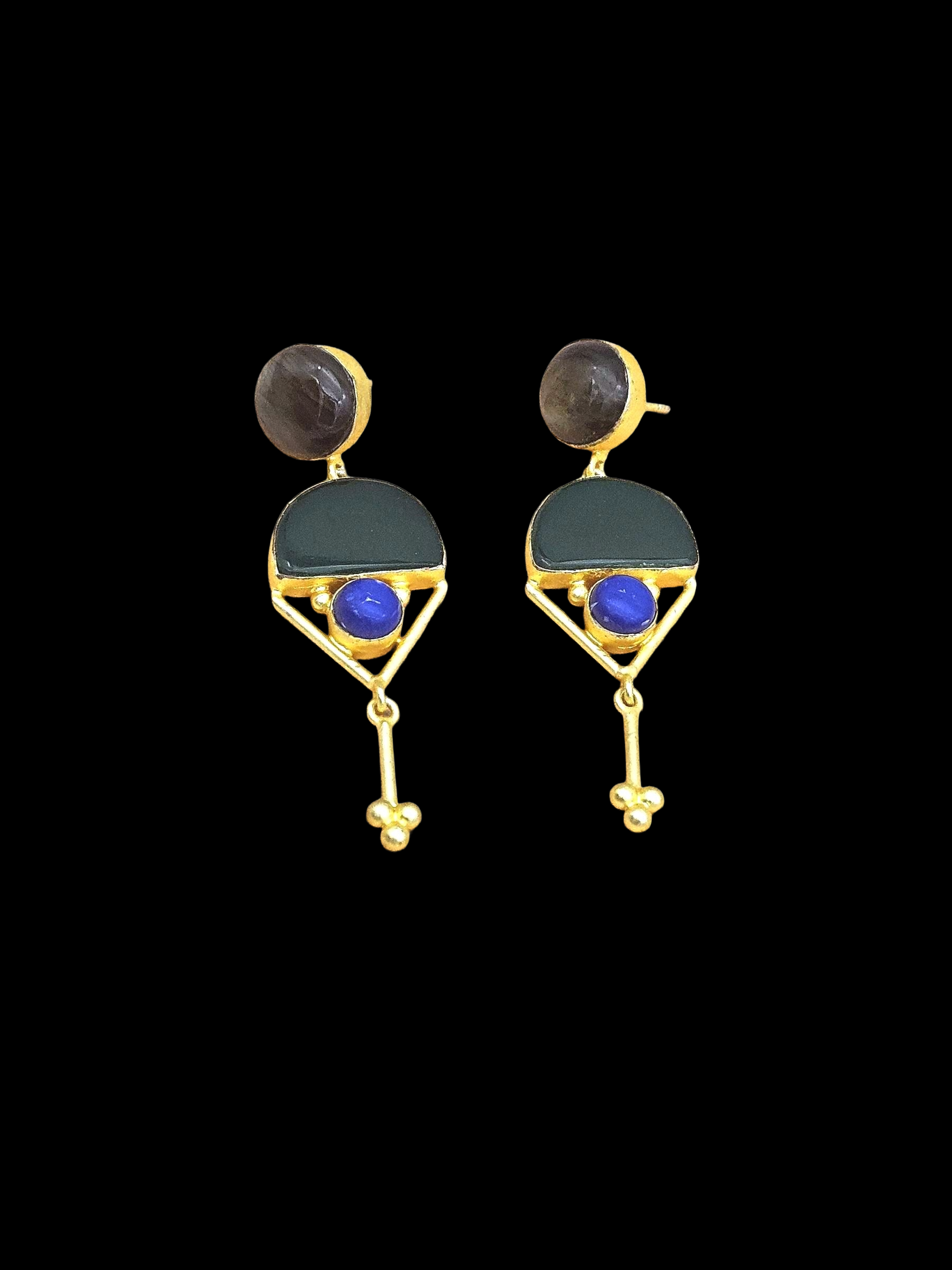Charming Gold plated Labradorite-Green Onyx-Lapis Stone Cute Designer Dangle Drop Earrings