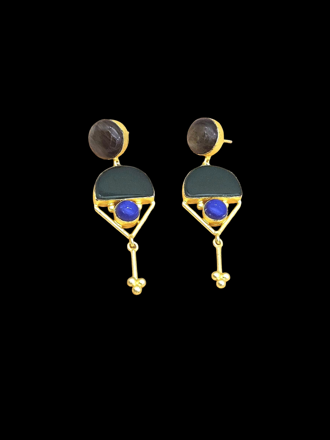 Charming Gold plated Labradorite-Green Onyx-Lapis Stone Cute Designer Dangle Drop Earrings