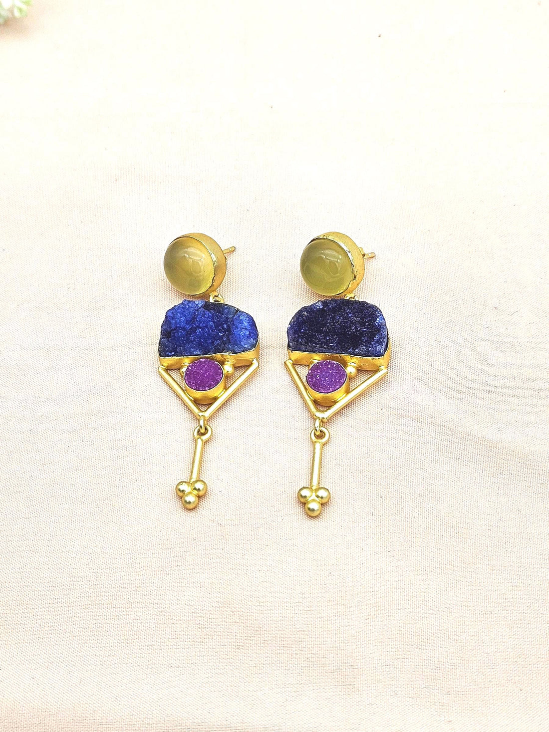 Charming Gold plated Yellow Chalcedony-Druzy Stone Cute Designer Dangle Drop Earrings