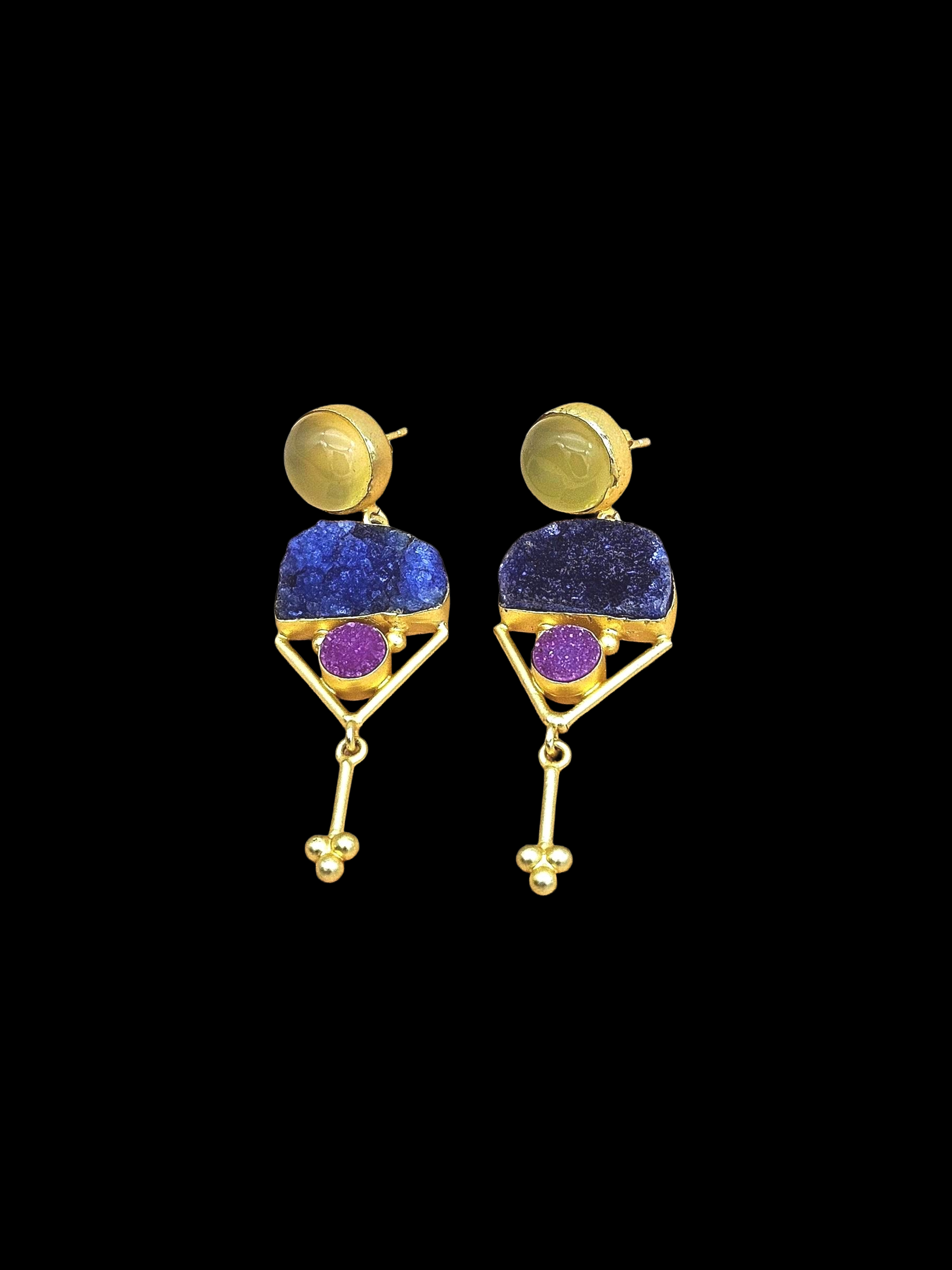 Charming Gold plated Yellow Chalcedony-Druzy Stone Cute Designer Dangle Drop Earrings