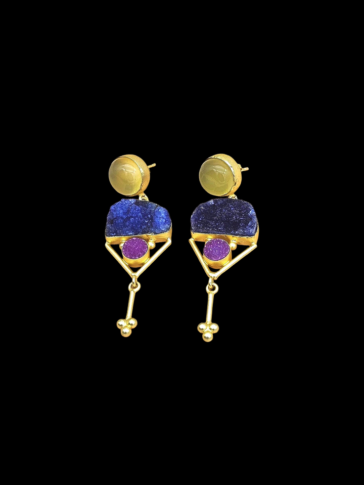 Charming Gold plated Yellow Chalcedony-Druzy Stone Cute Designer Dangle Drop Earrings