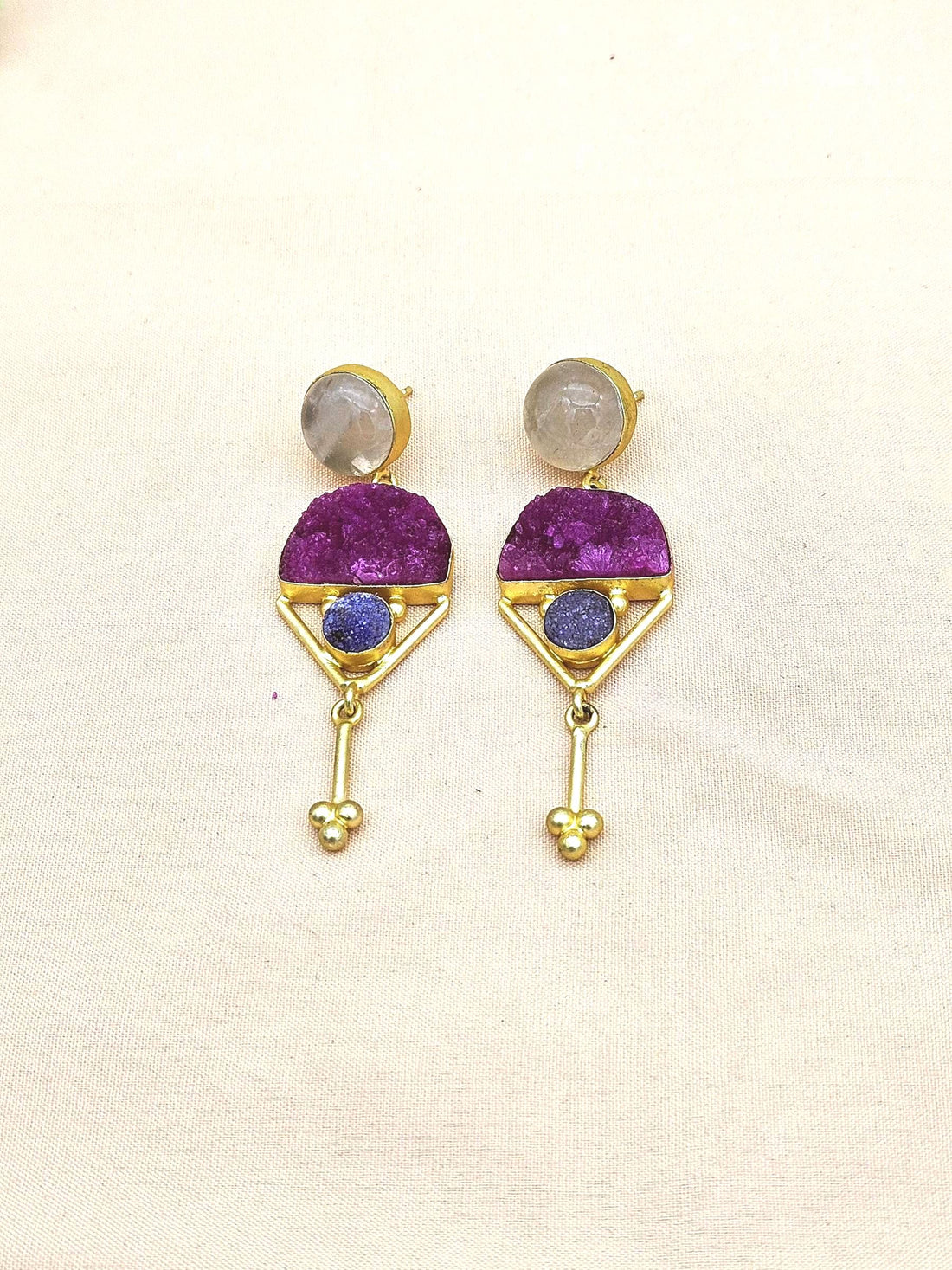 Charming Gold plated Rose Quartz-Druzy Stone Cute Designer Dangle Drop Earrings