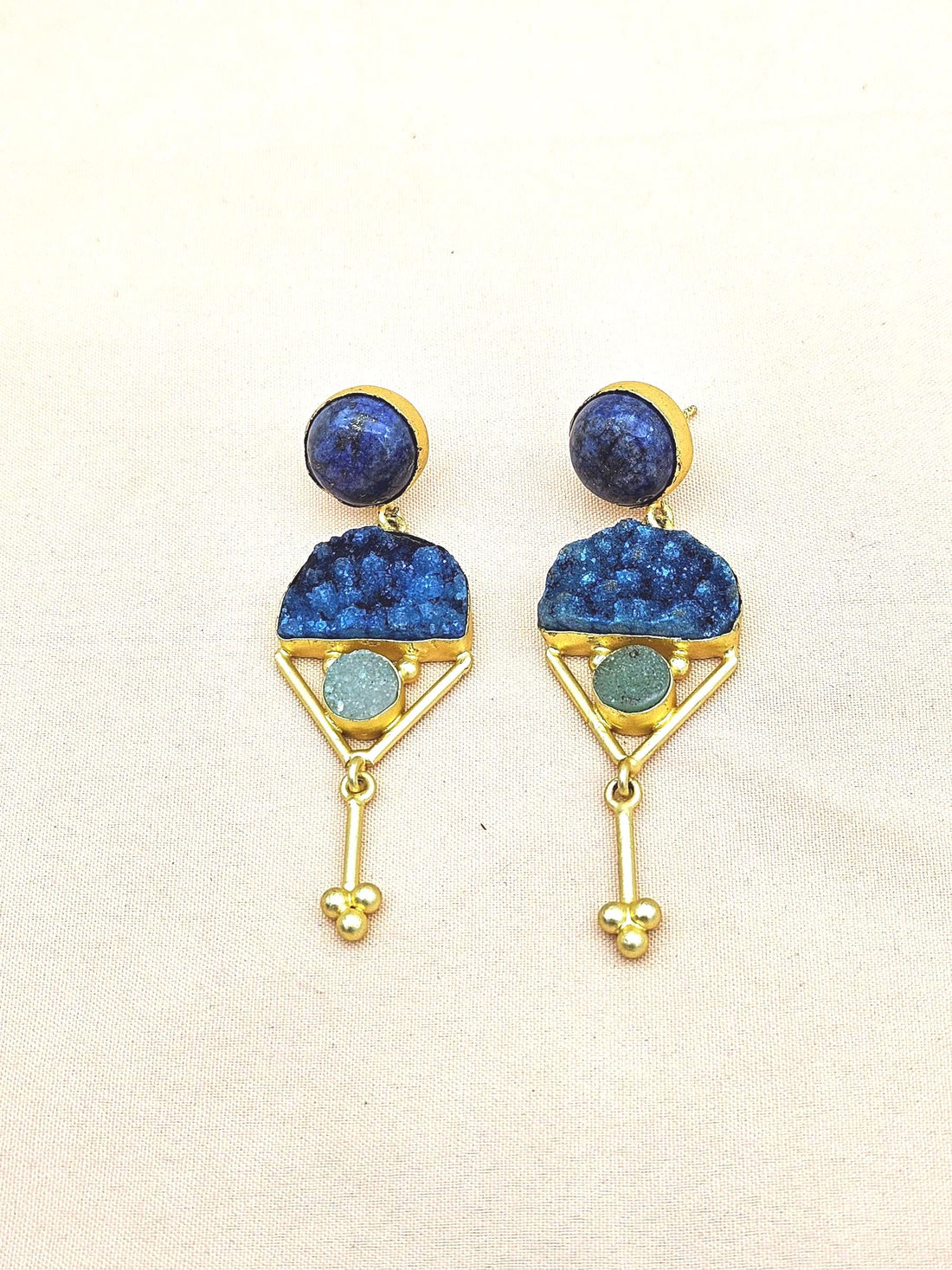 Charming Gold plated Lapis-Druzy Stone Cute Designer Dangle Drop Earrings