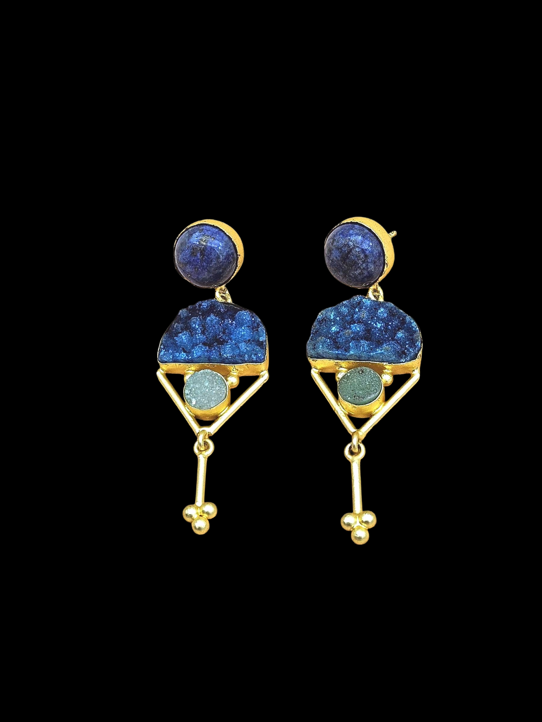 Charming Gold plated Lapis-Druzy Stone Cute Designer Dangle Drop Earrings