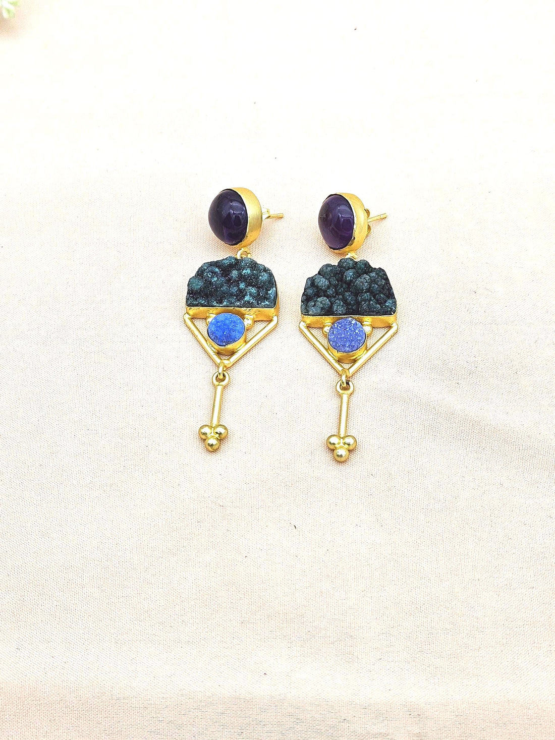 Charming Gold plated Amethyst-Druzy Stone Cute Designer Dangle Drop Earrings