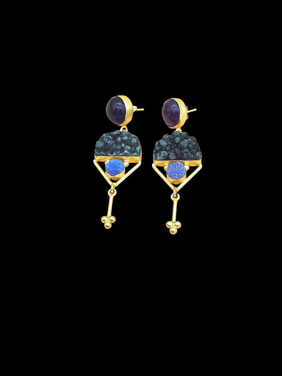 Charming Gold plated Amethyst-Druzy Stone Cute Designer Dangle Drop Earrings
