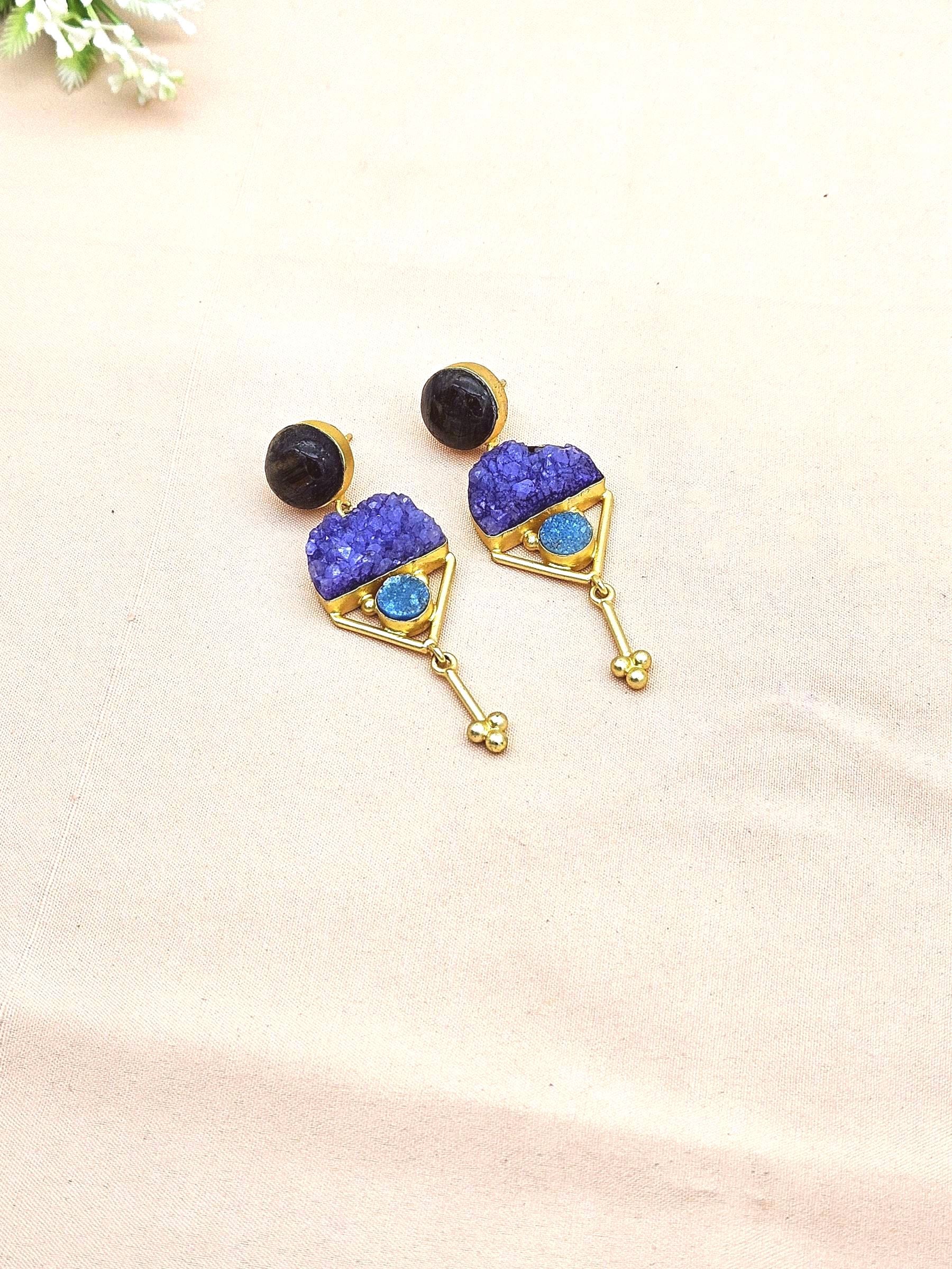 Charming Gold plated Labradorite-Druzy Stone Cute Designer Dangle Drop Earrings