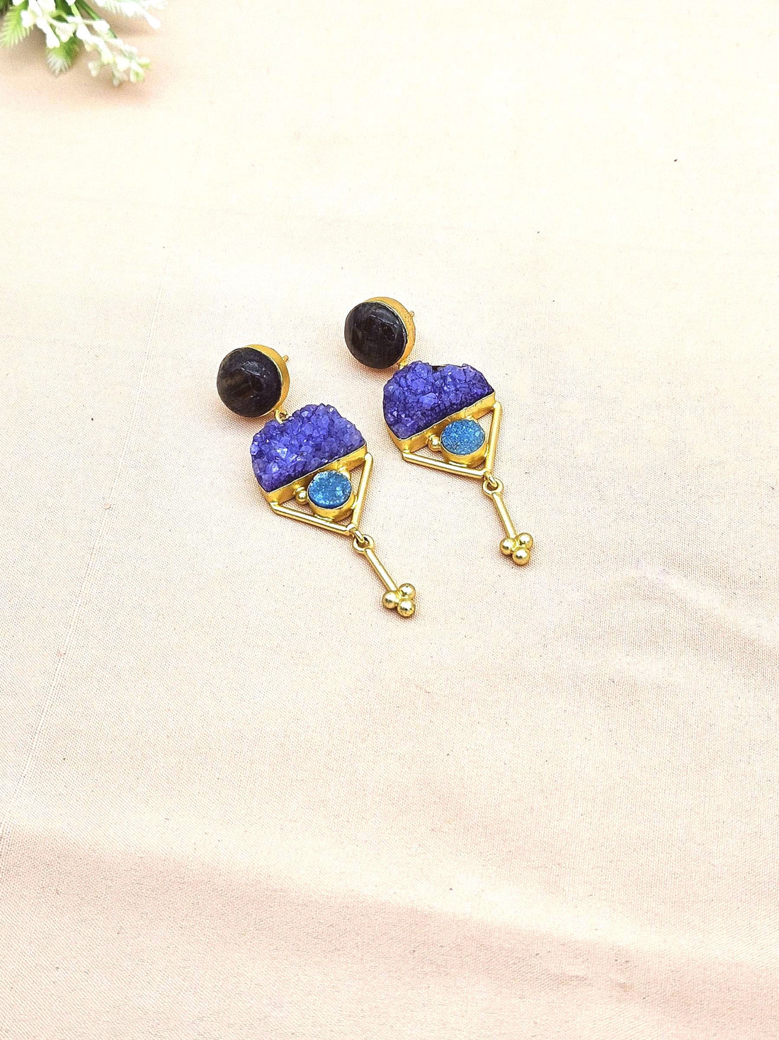 Charming Gold plated Labradorite-Druzy Stone Cute Designer Dangle Drop Earrings